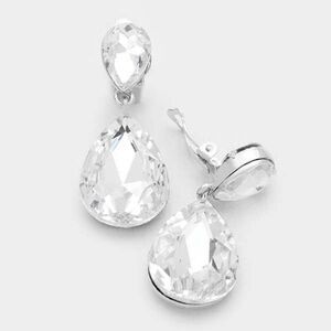 Clear Crystal Silver Clip-On Earrings NWT